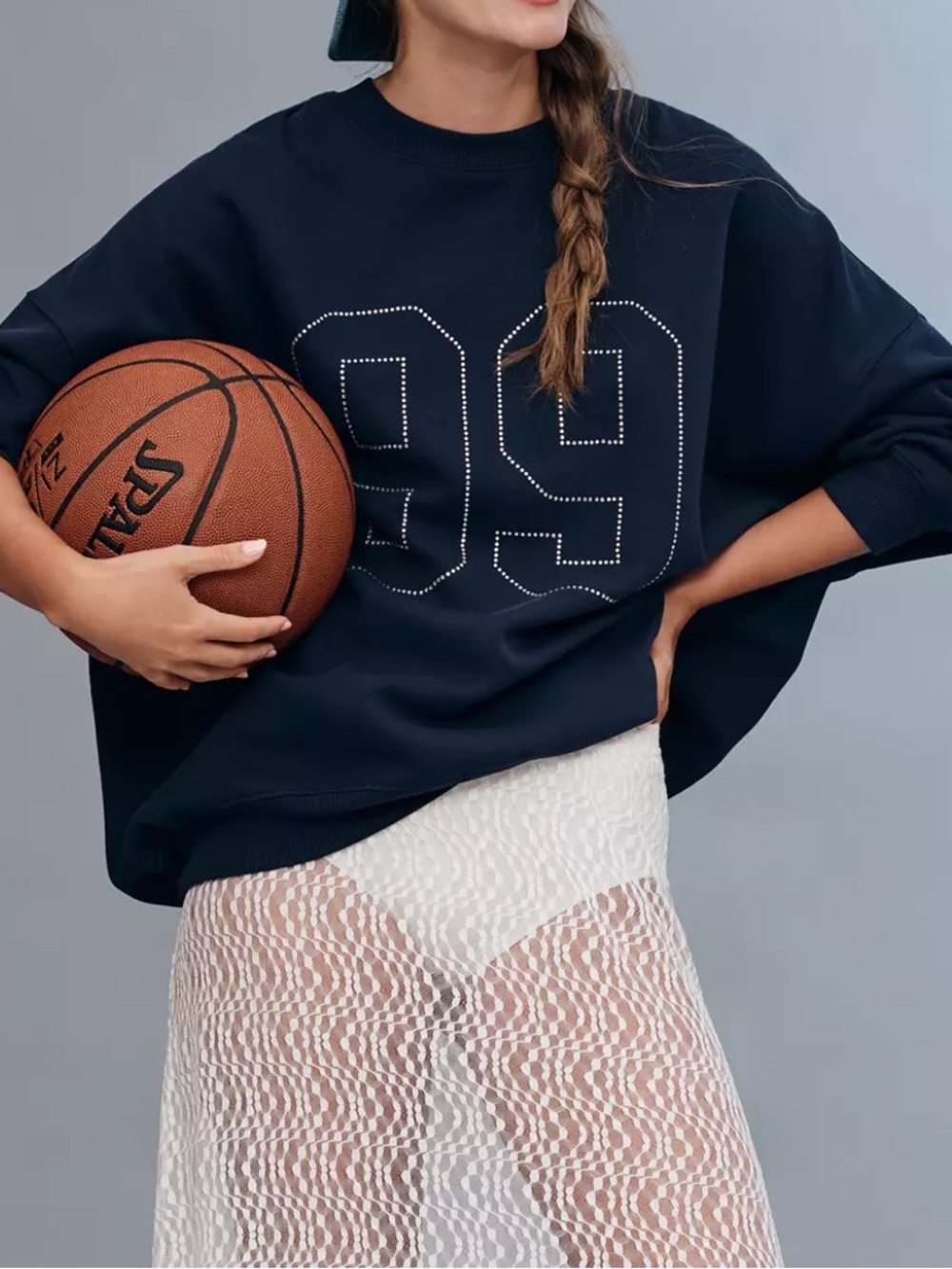 L*SPACE Crewneck Sweatshirt with Rhinestone Detail